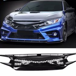Fits 16-21 Honda Civic IKON Style Gloss Black Front Bumper Grille Eye Lids ABS