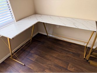 Gold metal white L desk