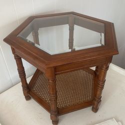 MidCentury Glass + Cane Hexagonal Table