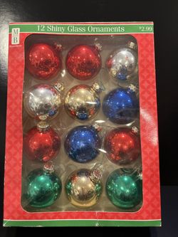 Vintage Merry Brite 12 Shiny Glass Christmas Tree Ornaments 