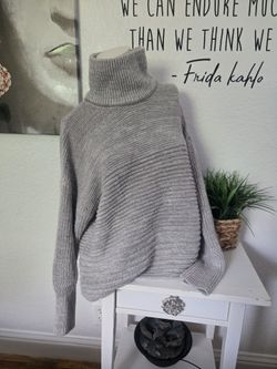 Simply Vera Wang Cozy Grey Knit High-Low Funnel Neck Sweater Womens Size XL 