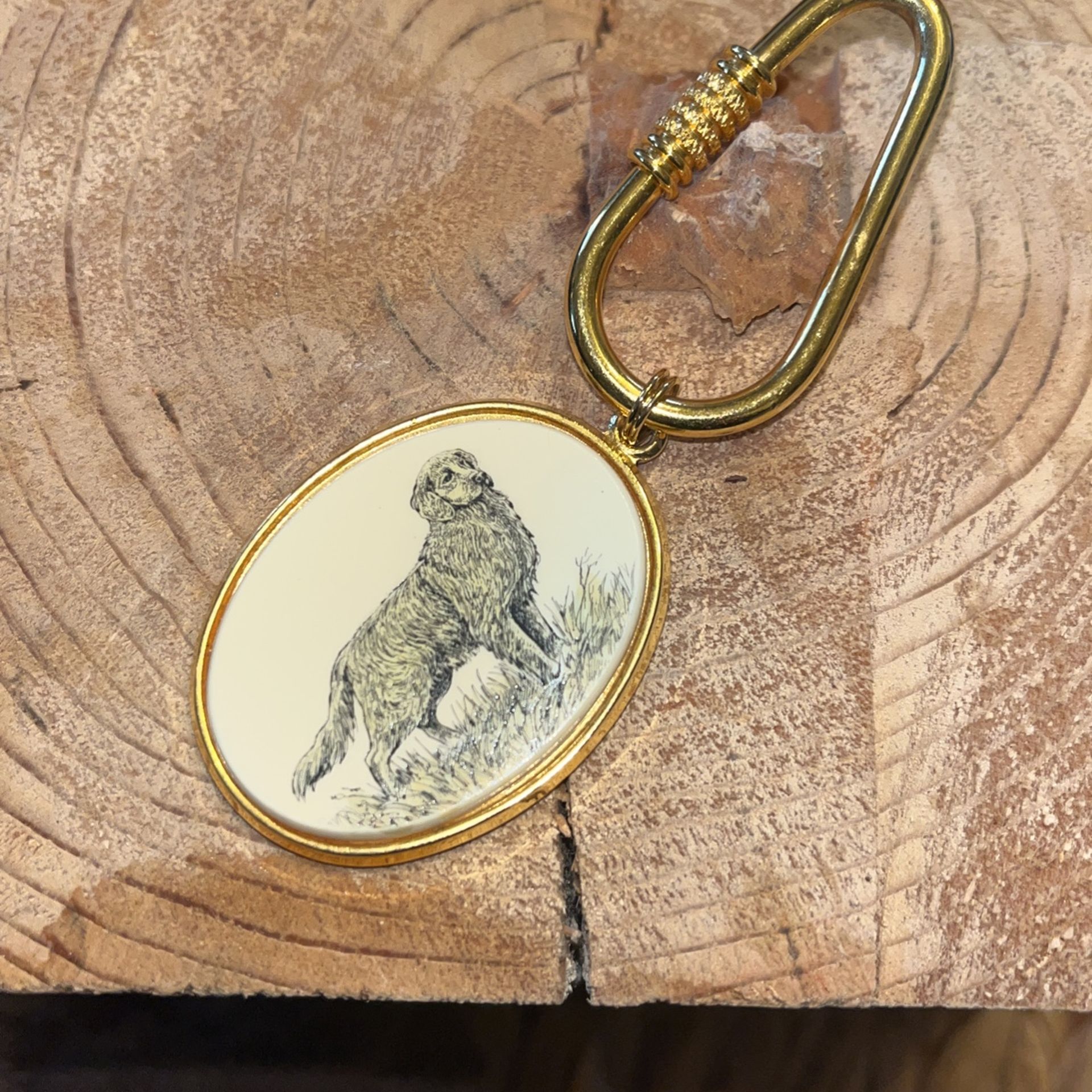 Vintage Barlow Golden Retriever Gold Tone Keychain