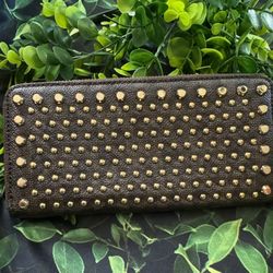 EUC MICHAEL KORS JET SET TRAVEL  MK PVC+GOLD STUD ZIP-AROUND CONTINENTAL WALLET