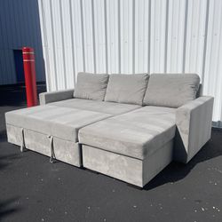 🚚FREE DELIVERY🚚 West Elm- Sleeper Sectional (91") Velvet Light Grey Couch, Pull out bed.