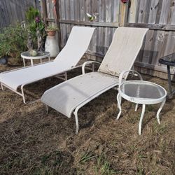 2 Pool/Lounge Chairs And 2 Side Tables