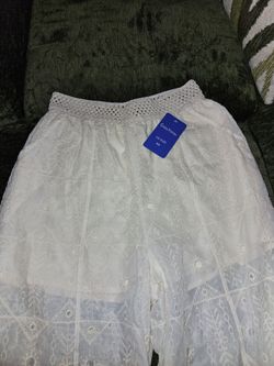 NWT Chouyatou Boho Crochet Lace Wide-Leg Palazzo Pants - Cream / Ivory (Size XS)