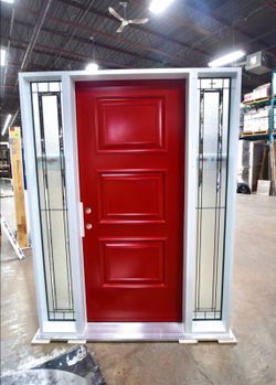 Red 3-Panel Entry Door with Sidelights