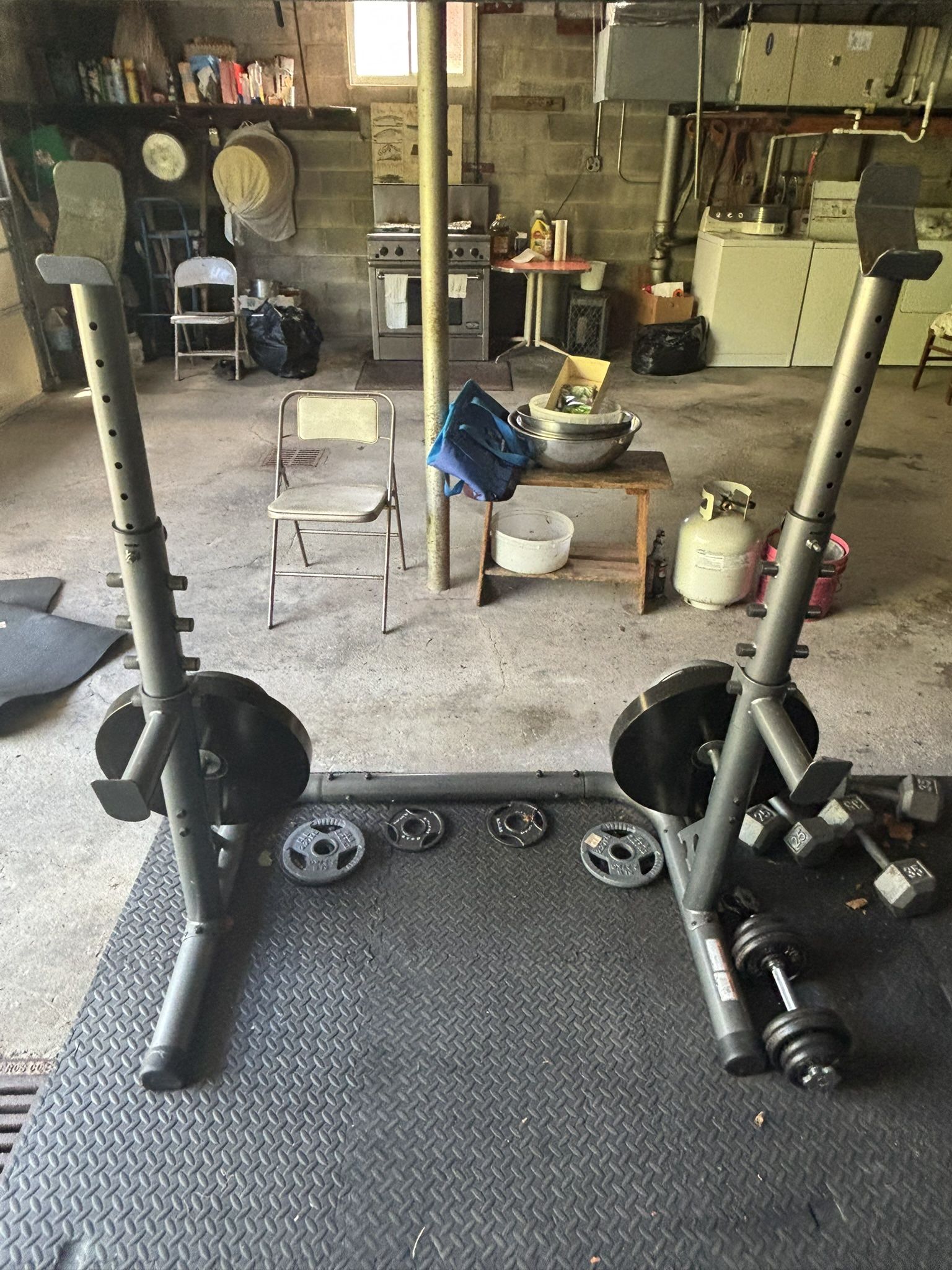 Adjustable Weight Rack And Leather Bench With Attachments