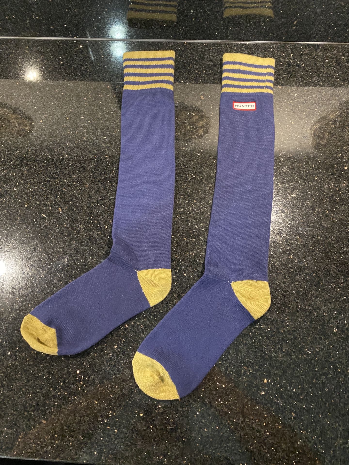 Hunter Original Mouline Collage Knit Socks Blue Yellow SM (7” Toe to Heel) 14”L