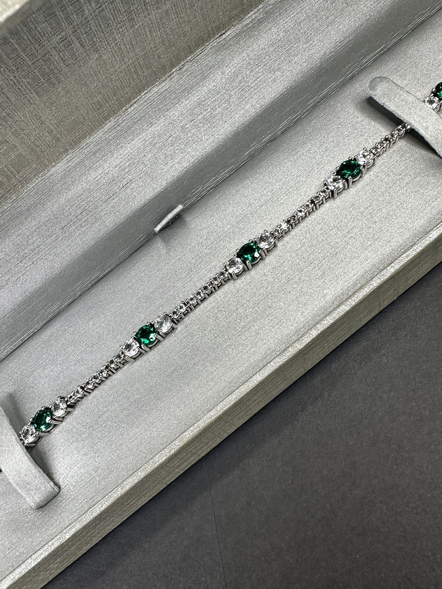 Lab-Created Emerald and White Topaz Bracelet in Sterling Silver - 7.25"