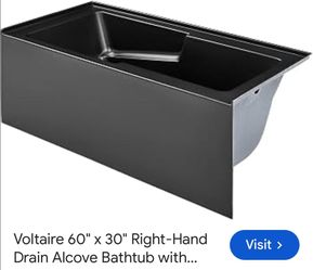 NEW RIGHT SIDE DRAIN BATHTUB 60"X30" GLOSSY BLACK COLOR