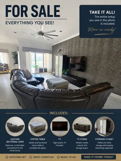Sofa, Coffee table, TV Stand, Storage Closet