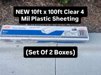 Brand New 10ft x 100ft Clear 4 Mil Plastic Sheeting (Set Of 2 Boxes)