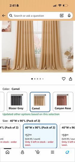 Blackout curtains camel 50x90” 3 panels