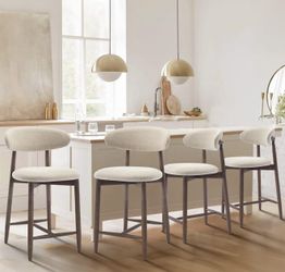 Counter Height Bar Stools Set of 4,Kitchen Bar Stools with Back, Mid Century Modern Upholstered, with Wood Legs for Kitchen Island Dining Room, Beige