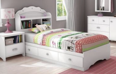 Twin Bed with drawers and bookcase headboard