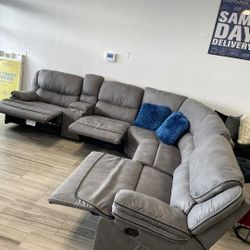  SECTIONAL RECLINING SOFA WITH THREE RECLINERS!!! TEXT 30777 TO 22462 FOR $50 DOWN!!!