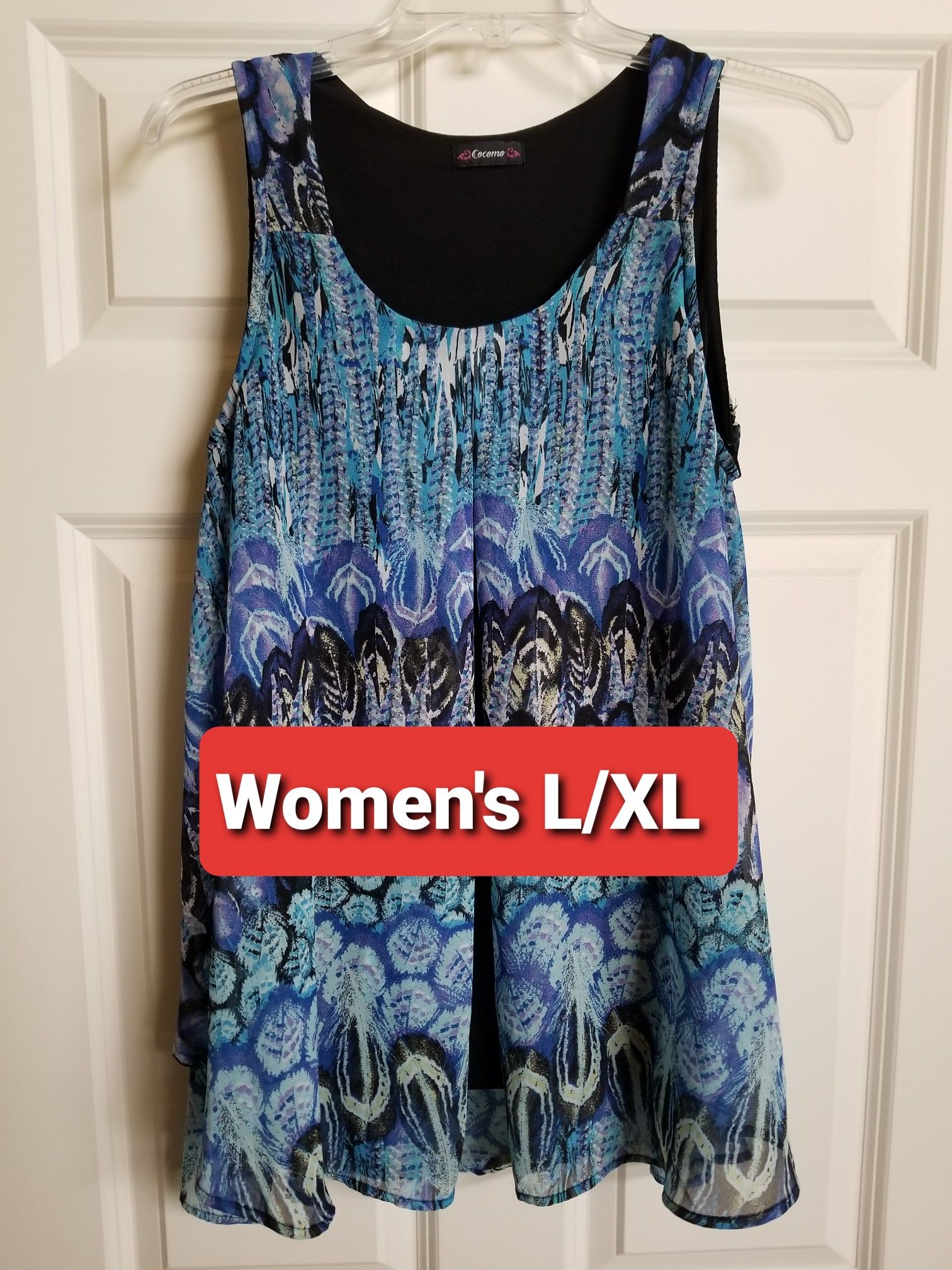 Women's L/XL Flowy Tank w/Breezy Blue Overlay Top