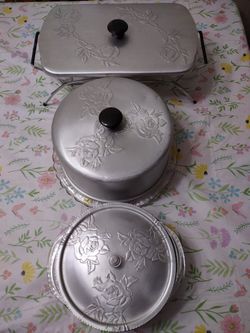 RARE Vintage aluminum set with rose design