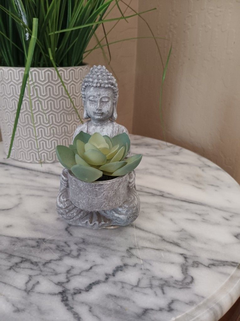 $8 Small 6" Sitting Buddha with Artificial Succulent