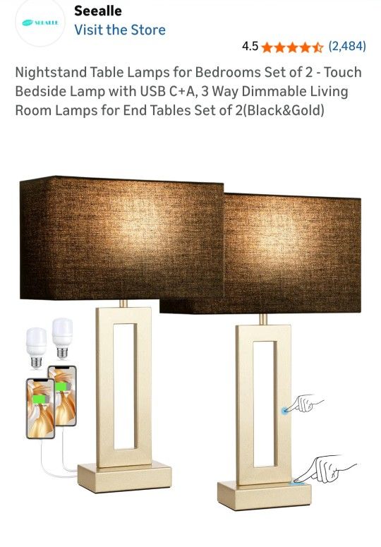 New In Box 3 Way Dimmable Touch Lamps, Set Of 2