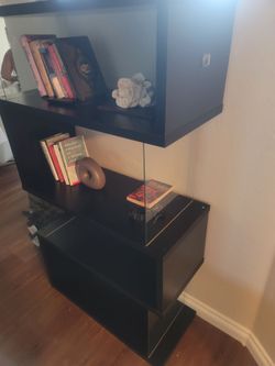 Black Modern Bookshelf with Glass Panels
