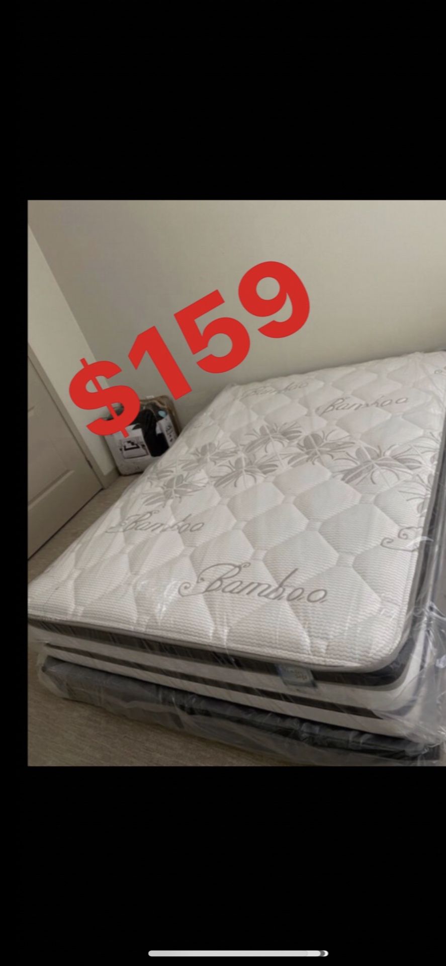 BRAND NEW “LUXURY EURO PILLOW TOP BAMBOO” MATTRESSES 💯 COLCHONES NUEVOS PILLOW TOP 💯 💥12 inches thick 💥 Queen $200❌ $260 With Box Spring 💥 FUL