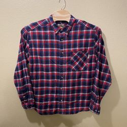 Men’s XXL Woolrich Black Red Blue White Plaid Long Sleeve Button Down Shirt