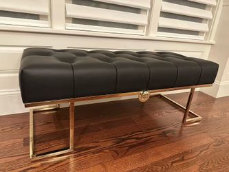 Black Tufted Bench with Gold Metal Frame