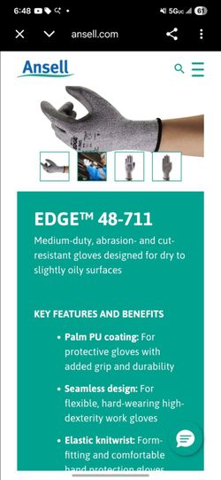 Ansell Edge 48-711 Cut-Resistant 12 pack  Work Gloves