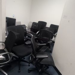 OFFICE CHAIRS, DESKS , MONITORS