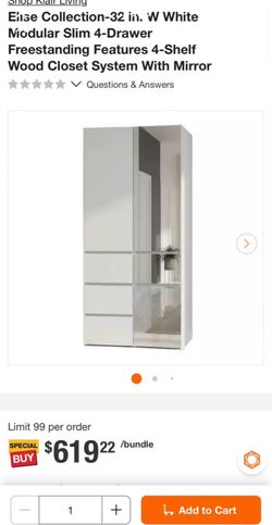 Klair Living Elise Collection-32 in. W White Modular Slim 4-Drawer Freestanding Features 4-Shelf Wood Closet System With Mirror