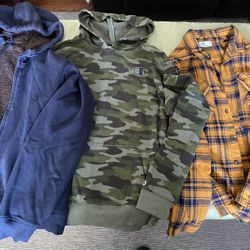 Boys pull over jacket and flannel shirt