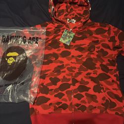 Red Zip Up Bape Hoodie