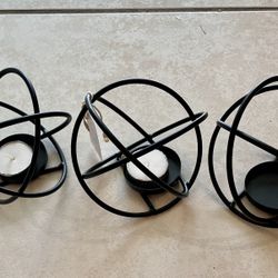 Candle Holder Black Metal 3 Piece Set 5” Wide x 3.5” Height New