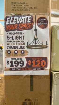 5 Light Chandelier - Wood Finish