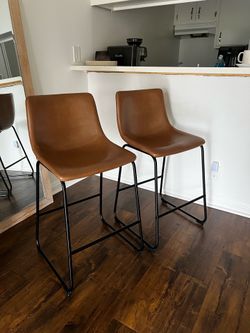 Modern Counter Stools – Set of 2 – Cognac Faux Leather