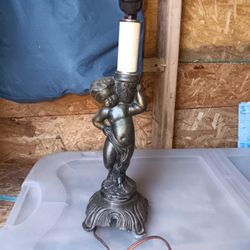 Antique Victorian Ornate Brass Lamp w Child Fairy Figure Art Nouveau