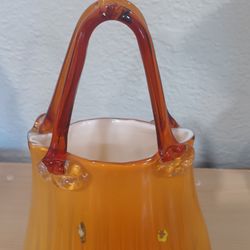 LG. Vintage Murano Style Miiefiore Art Glass Purse Vase 