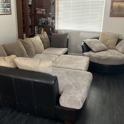 4 piece leather and cloth couch