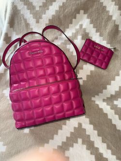 NEW Michael Kors Dragonfruit Pink Sheila Quilted Leather Backpack And Wallet Set