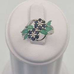 14k Gold Emerald & Sapphire Ring