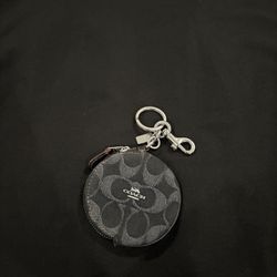 coach black denim pouch key chain