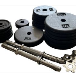120lbs of 1” cast iron weight plates with 2 Dumbell Loading Bars for 1” weights