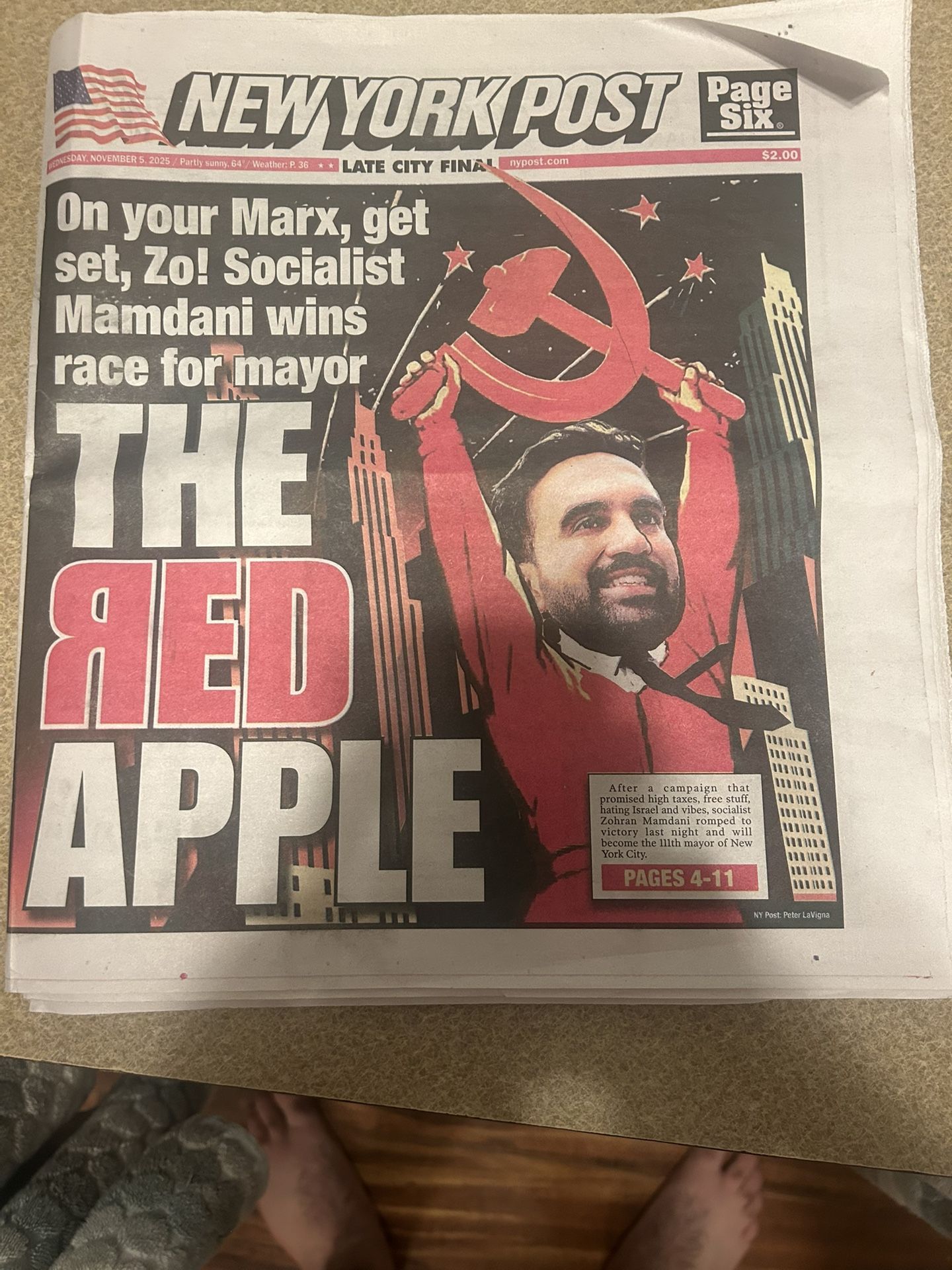 Zohran Mamdani NYPOST Newspaper 11/05/2025 New York Times