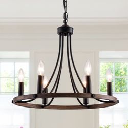 6-Light Farmhouse Wagon Wheel Chandelier - New