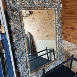 Ornate artist design golden solid wood  bevelled mirror 46 x 62.. $300