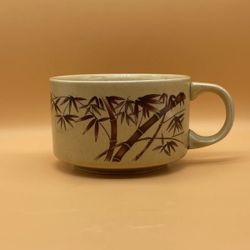 2 Large Vintage Stoneware Bamboo Soup Mugs