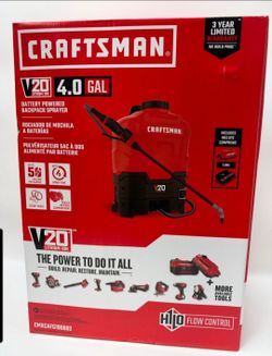 New Craftsman battery powered backpack sprayer 4 gallon v20 lithium battery and charger in box