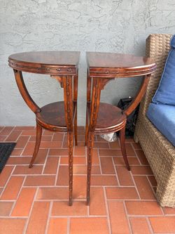 Pair of Late Victorian Rosewood Inlaid Demi Lune Side Tables